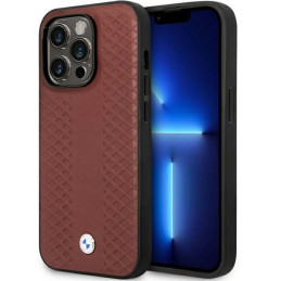 Etui BMW Leather Diamond Pattern do iPhone 14 Pro Max, burgundowe