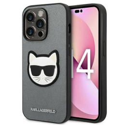 Etui Karl Lagerfeld Saffiano Choupette Head Patch do iPhone 14 Pro Max, srebrny/silver