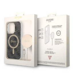 Zestaw Guess 4G Print MagSafe Etui + Ładowarka do iPhone 14 Pro Max, czarne