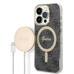 Zestaw Guess 4G Print MagSafe Etui + Ładowarka do iPhone 14 Pro Max, czarne