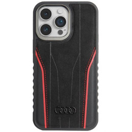 Etui Audi Genuine Leather MagSafe do iPhone 14 Pro, czarno-czerwone