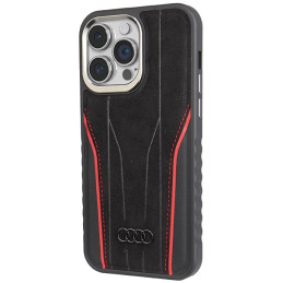 Etui Audi Genuine Leather MagSafe do iPhone 14 Pro, czarno-czerwone