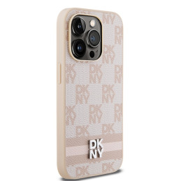 Etui DKNY Leather Checkered Mono Pattern & Printed Stripes do iPhone 14 Pro, różowe