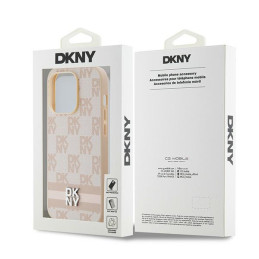 Etui DKNY Leather Checkered Mono Pattern & Printed Stripes do iPhone 14 Pro, różowe