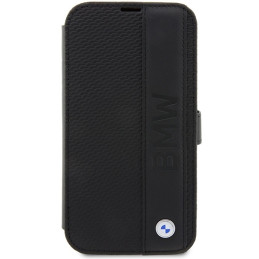 Etui z klapką BMW Leather Textured&Stripe do iPhone 14 Pro, czarne