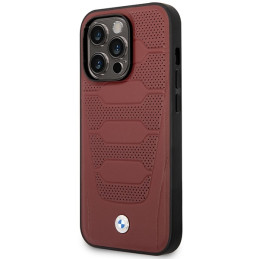 Etui BMW Leather Seats Pattern MagSafe do iPhone 14 Pro, burgundowe