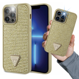 Etui Guess Rhinestone Triangle do iPhone 14 Pro, złote
