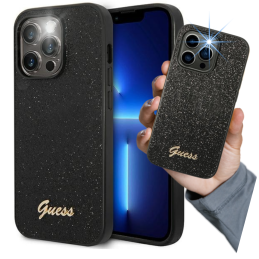 Etui Guess Glitter Script do iPhone 14 Pro, czarne