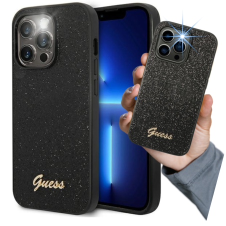 Etui Guess Glitter Script do iPhone 14 Pro, czarne