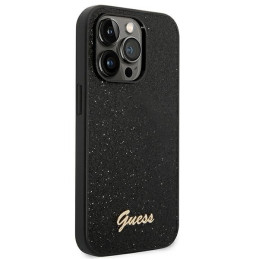 Etui Guess Glitter Script do iPhone 14 Pro, czarne