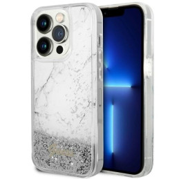 Etui Guess Liquid Glitter Marble do iPhone 14 Pro, biały/white
