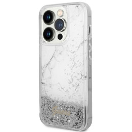 Etui Guess Liquid Glitter Marble do iPhone 14 Pro, biały/white