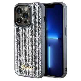 Etui Guess Sequin Script Metal do iPhone 14 Pro, srebrny/silver