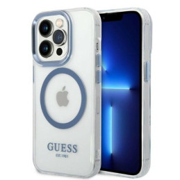 Etui Guess Metal Outline Magsafe do iPhone 14 Pro, niebieskie
