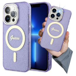 Etui Guess Glitter Gold MagSafe do iPhone 14 Pro, purpurowy/purple