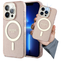 Etui Guess Glitter Gold MagSafe do iPhone 14 Pro, różowy/pink
