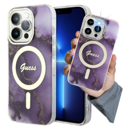 Etui Guess Golden Marble MagSafe do iPhone 14 Pro, purpurowy/purple
