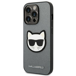 Etui Karl Lagerfeld Saffiano Choupette Head Patch do iPhone 14 Pro, srebrny/silver