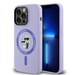 Etui Karl Lagerfeld Silicone Karl&Choupette Heads Ring MagSafe do iPhone 14 Pro, fioletowy/purple