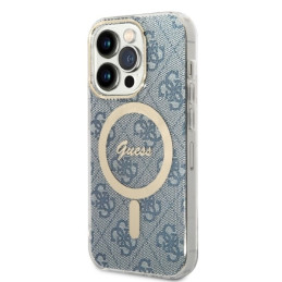 Zestaw Guess 4G Print MagSafe Etui + Ładowarka do iPhone 14 Pro, niebieskie