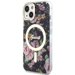Etui Guess Flower MagSafe do iPhone 14 Plus, czarne