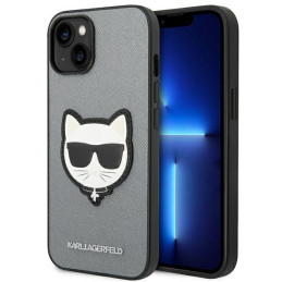 Etui Karl Lagerfeld Saffiano Choupette Head Patch do iPhone 14 Plus, srebrny/silver