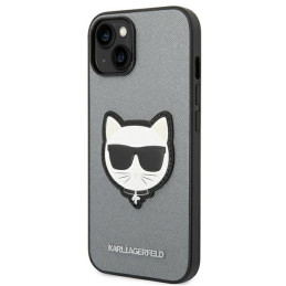 Etui Karl Lagerfeld Saffiano Choupette Head Patch do iPhone 14 Plus, srebrny/silver
