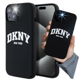 Etui DKNY Liquid Silicone White Printed Logo MagSafe do iPhone 14, czarne