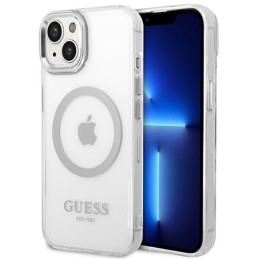 Etui Guess Metal Outline Magsafe do iPhone 14, srebrny/silver