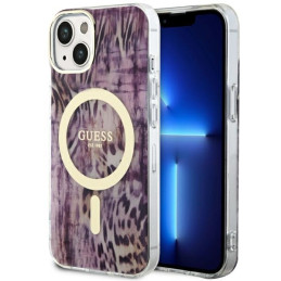 Etui Guess Leopard MagSafe do iPhone 14, różowy/pink