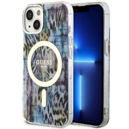 Etui Guess Leopard MagSafe do iPhone 14, niebieskie