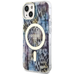 Etui Guess Leopard MagSafe do iPhone 14, niebieskie