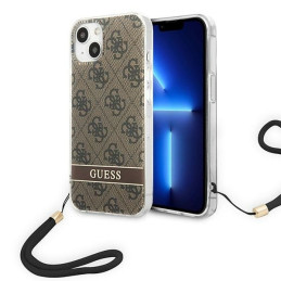 Etui Guess 4G Print Strap do iPhone 14, brązowy/brown