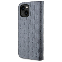 Etui z klapką Karl Lagerfeld Saffiano Monogram do iPhone 14 , srebrny/silver