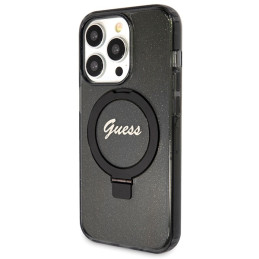 Etui Guess Ring Stand Script Glitter MagSafe do iPhone 13 Pro Max,  czarne