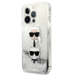 Etui Karl Lagerfeld Liquid Glitter Karl&Choupette do iPhone 13 Pro Max, srebrny/silver