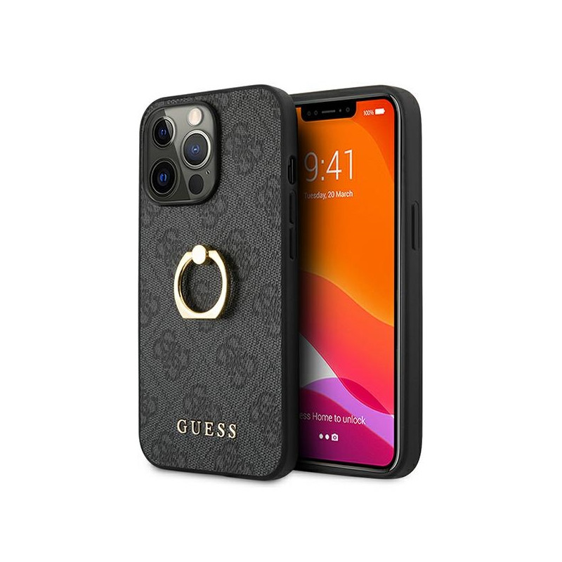 Etui Guess 4G with ring stand do iPhone 13 Pro / 13, szary/grey