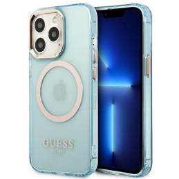 Etui Guess Gold Outline Translucent MagSafe do iPhone 13 Pro / 13, niebieskie