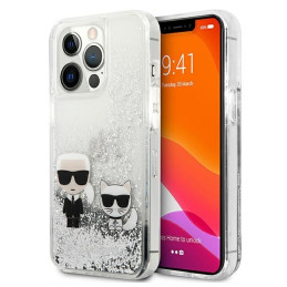 Etui Karl Lagerfeld Liquid Glitter Karl&Choupette do iPhone 13 Pro / 13, srebrny/silver