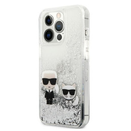 Etui Karl Lagerfeld Liquid Glitter Karl&Choupette do iPhone 13 Pro / 13, srebrny/silver