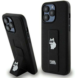 Etui Karl Lagerfeld Gripstand Saffiano Choupette Pins do iPhone 13 Pro / 13, czarne