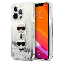 Etui Karl Lagerfeld Liquid Glitter Karl&Choupette do iPhone 13 Pro / 13, srebrny/silver