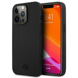 Etui Mercedes Leather Meshed Metal Logo do iPhone 13 Pro, czarne