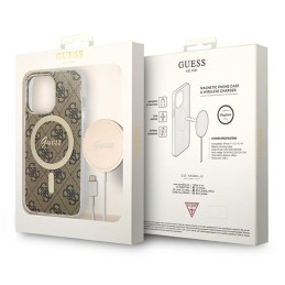 Zestaw Guess 4G Print MagSafe Etui + Ładowarka do iPhone 13 Pro, brązowy/brown