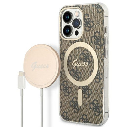 Zestaw Guess 4G Print MagSafe Etui + Ładowarka do iPhone 13 Pro, brązowy/brown