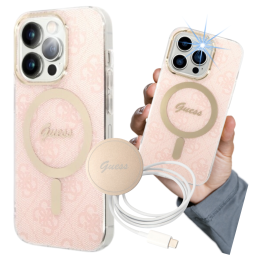 Zestaw Guess 4G Print MagSafe Etui + Ładowarka do iPhone 13 Pro, różowy/pink