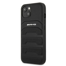 Etui AMG Leather Debossed Lines Black Logo do iPhone 13 mini, czarne