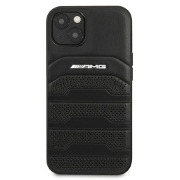 Etui AMG Leather Debossed Lines Black Logo do iPhone 13 mini, czarne