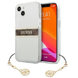 Etui Guess 4G Brown Strap Charm do iPhone 13 mini, Transparent