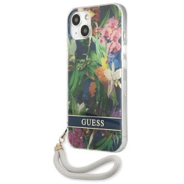 Etui Guess Flower Strap do iPhone 13 mini, niebieskie